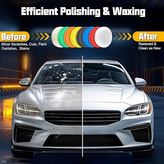 7.5 Inch Buffing Pads, 8 Pcs Polishing Pad, Car Compound Buffing Sponge Pads and Woolen Pads Cutting Polishing Pad Kit for Car Buffer Polisher Compounding, Polishing & Waxing