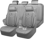 CAR PASS 3D Foam Faux Leather Car Seat Covers Full Set, Waterproof Grey Leather Seat Cover for Cars, Luxury Universal Fit for SUV Truck Sedan Automotive, Armrest Airbag Compatible Anti-Slip, All Gray