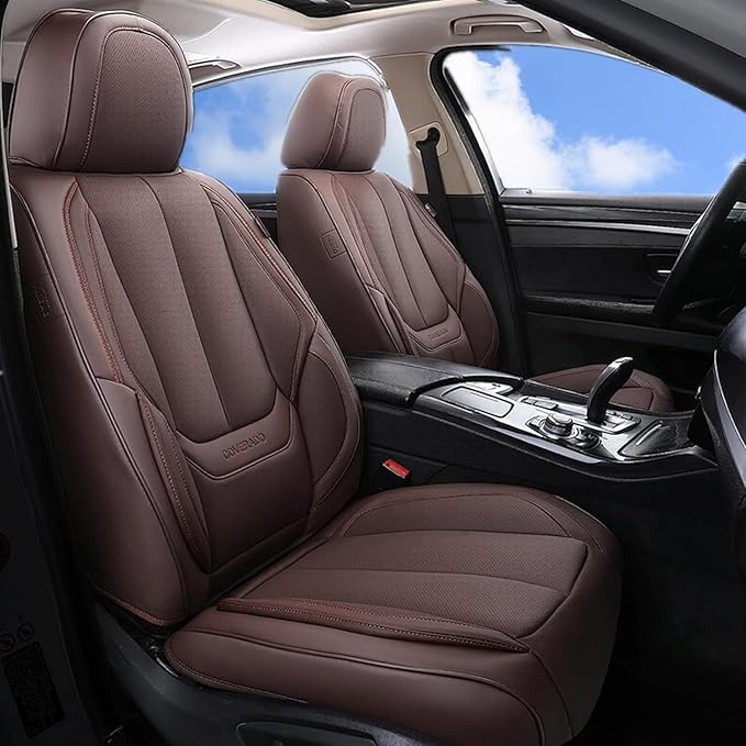 Coverado Seat Covers, Car Seat Covers Front Seats, Car Seat Cover, Car Seat Protector Waterproof, Car Seat Cushion Nappa Leather, Brown Seat Covers Carseat Cover Universal Fit for Most Cars