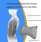 Lumbar Support Pillow for Car, Car Neck Pillow Kit for Pain Relief with Adjustable Strap, Car Headrest Pillow Ergonomic Design for Comfort