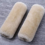 OGLAND 2 Pack Automotive Authentic Sheepskin Car Seat Belt Pads, Soft Shoulder Pad, Neck Cushion Protector, Genuine Natural Merino Wool (Pearl)