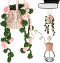 Cute Crochet Plant Car Freshener 12ml Empty Refillable Diffuser Bottle with Plants Hanging Accessories for Rearview Mirror Home Office Decor Women Mother's Day Gifts(Flower)