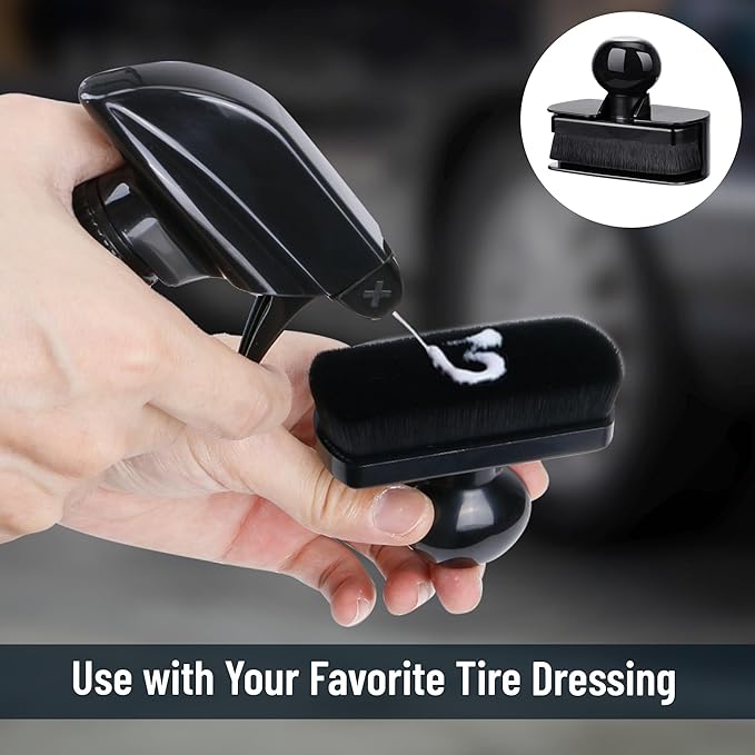 Large Car Tire Shine Applicator, Vegan Tire Shine Brush - Automotive Tire Dressing Applicator Brush with Storage Stand for Tire Detailing & Car Wash Kit, 3.6 Inch Length -2pcs (Black & Blue)