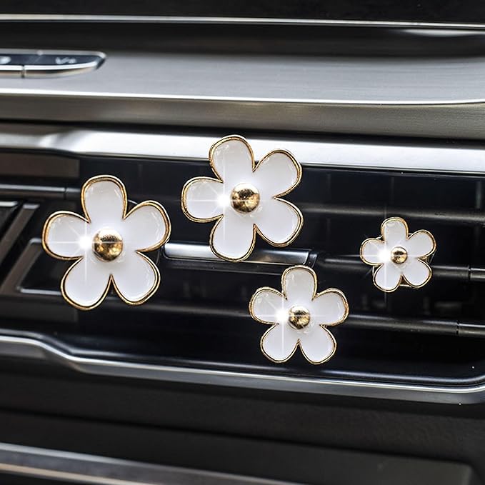 Daisy Car Decoration Flower Air Vent Clip Air Conditioning Outlet Clip Car Air Freshener Clip Car Interior Decor Charm Colorful Car Accessories for Women Interior Cute Set (8PCS-Black&White)