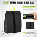2 Pcs Smell Proof Cleat Bag for Sports, 4 Layer Odor Absorbing Soccer Football Baseball Golf Shoe Bag, Waterproof Mud Resistant Shoe Storage Pouch Fits up to Size 14 (Black)