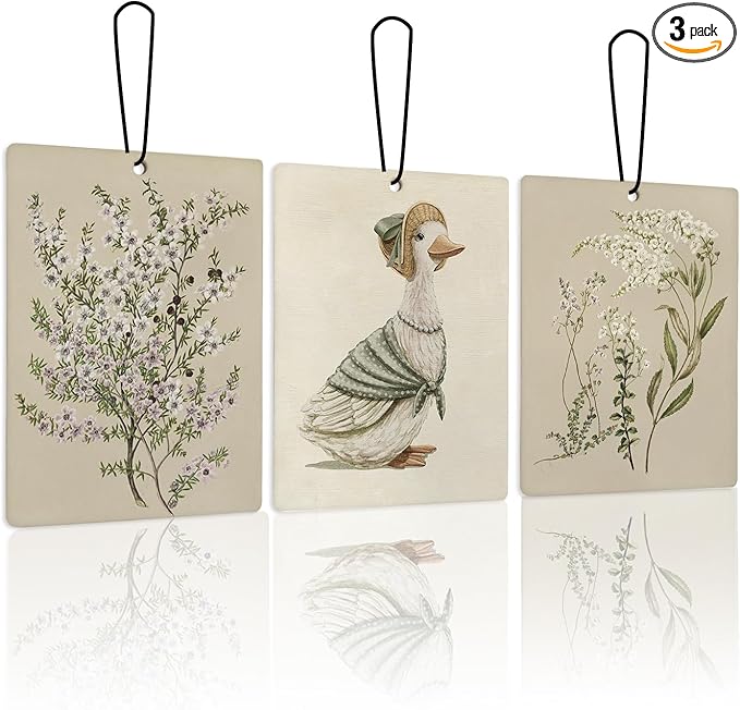 Vintage Floral Duck Lavender Car Air Freshener 3Pcs, Rustic Cottagecore Wildflower Farm Duck Scents Air Freshener for Women Girls, Retro Floral Car Accessories Interior Mirror Decor Hanging