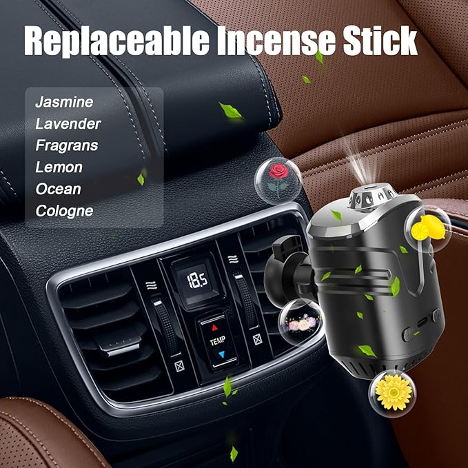 Car Star Projector with Smart Air Freshener Diffuser, Christmas Car Interior Decor, Ceiling LED Lights with 6 Scents, Vent Clip Roof Accent Light with Moon, Auto On/Off