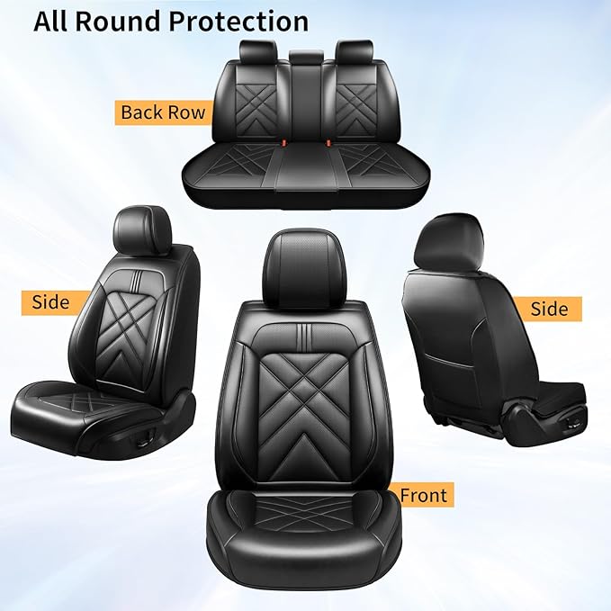 CX-7 Car Seat Covers Custom Fit for Mazda CX-7 2007-2012, Full Coverage Premium Leather Waterproof Breathable Seat Covers Automotive Seat Protectors, Airbag Compatible(Full Set, Seats, Black)
