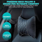 Set of 2 Quilted Faux Leather Car Headrest Pillow, Black Case/Black Threading, Ergonomic Neck Support for Comfortable Driving (Tan Base/Beige Thread)