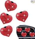 MLY 4 PCS Car Bling Vent Clips, Heart Crystal Rhinestone Air Freshener Vent Clips, Passenger Princess Glitter Cars Accessories, Universal Car Air Freshener Decoration for Women (Red)