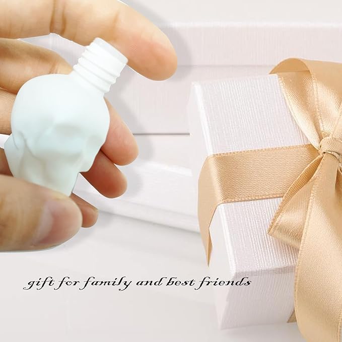 7PCS 15ML Skull Glass Bottle Set, Include Silica Gel Stopper, Wooden Cover, Dropper & Funnel for Car/Home/School Gift/Decoration/Office, White