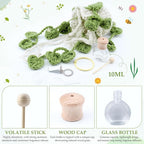 Crochet Car Air Freshener, Cute Crochet Plant for Rear View Mirror, Handmade Car Mirror Hanging Accessories, Plant Botanical Fern Leaf Design with 10ml Refillable Glass Essential Oil Bottle for Home