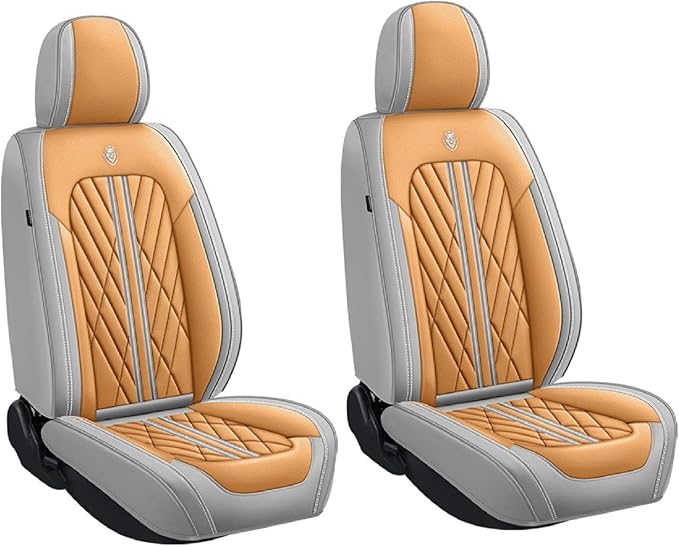 Premium Nappa Leatherette Car Seat Cover Set Custom Fit for Honda CR-V CRV 2000-2023 2024 2025 2026 Water-Proof Breathable Faux Leather Seat Cushion Protectors (Front 2 Seats,Orange Grey)