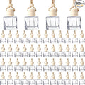 BBTO 200 Pcs Hanging Car Diffuser Bottles Bulk, Empty Clear Glass Air Freshener Bottles with Wooden Cap for Perfume Essential Oils Fragrance Aromatherapy Ornament(Cube)