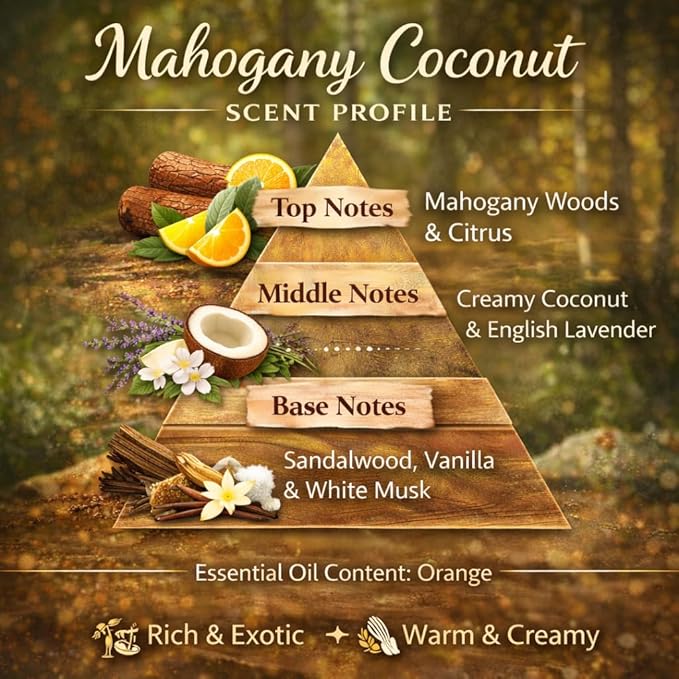 Car Air Freshener with 1 Oz Refill included | Car scented on the go | Car Air Freshener | Long Lasting Hanging Fragrance | Phthalate Free Fragrance. (Mahogany Coconut, 10 ml)