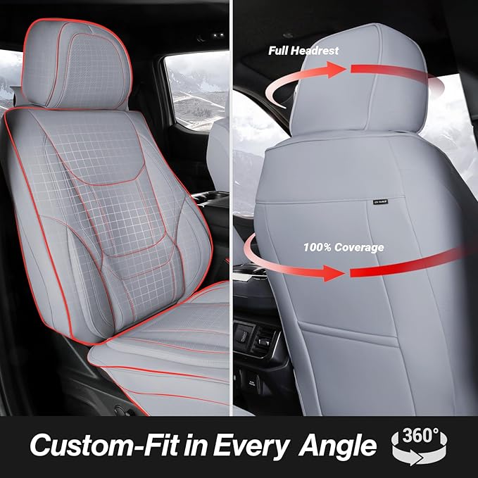 Coverland Custom Fit Car Seat Covers for Car Compatible with [Civic, Elantra, Cadenza, V50] Premium Car Seat Cover Water Resistant Leather Non-Slip Interior Protector [Full Set Gray- Size Chart X57]