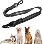 Dog Seat Belt for Car Seatbelt Clip or Hook Latch, Adjustable Reflective Bungee Dog Leash with Locking Zinc Alloy Carabiner, Elastic Buffer, Fits Most Cars/SUVs/Trucks (Black)