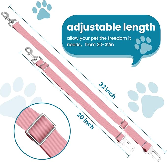 Adjustable pet cat and Dog car seat Belts. The Safety Belt fits Any car, Truck, and SUV, and The Lanyard is Flexible and Adjustable from 20 to 33 inches (Pink)