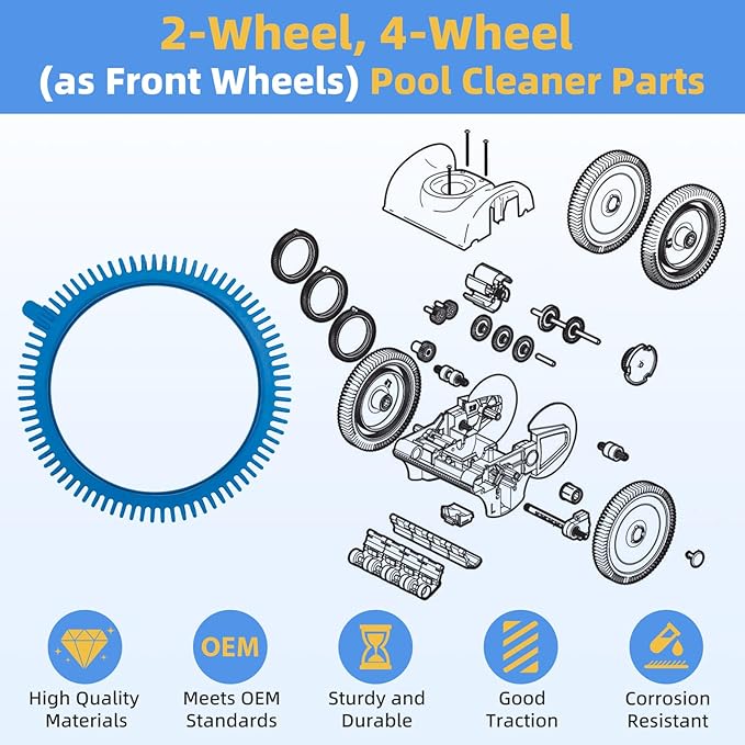 Pool Cleaner Tires with Super Hump Compatible with Hayward Poolvergnuegen 2X 4X Pool Vacuum Wheels, 896584000-143 Blue Front Tire Also fit for Hayward Phoenix Pressure Pool Cleaner Parts 2 Pack