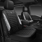 CAR PASS Bling Diamond Leather Car Seat Covers for 2 Front Interior Sets, Waterproof Shining Glitter Sparkly Crystal Universal Armrest Fit Automotive Truck SUV Cute Women Girl, Black Silver Rhinestone
