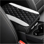 Car Center Console Cushion Pad, Universal Leather Waterproof Armrest Seat Box Cover, Comfortable Auto Armrest Cover Protector, Car Interior Decor Accessories for Most Vehicles (Black & White)