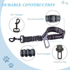 2 Pack Dog Seat Belt Adjustable Dog Car Seatbelts for Vehicle Nylon Pet Safety Seat Belt with Elastic Bungee Buffer Reflective & Durable Car Harness for Dogs
