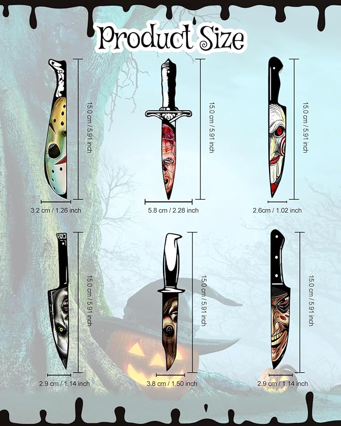 Car Air Freshener Hanging, 6Pcs Horror Knife Halloween Tree Decorations, Horror Movie Gifts, Halloween Air Freshener Car Decor, Scented Rearview Mirror Pendant, Halloween Gifts for Men Women