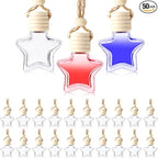 BBTO 50 Pcs Hanging Car Air Freshener Car Diffuser Bottles Empty Glass Perfume Bottle Freshener Diffuser Bottle Pendant for Essential Oil Fragrance Aromatherapy Ornament(Star)