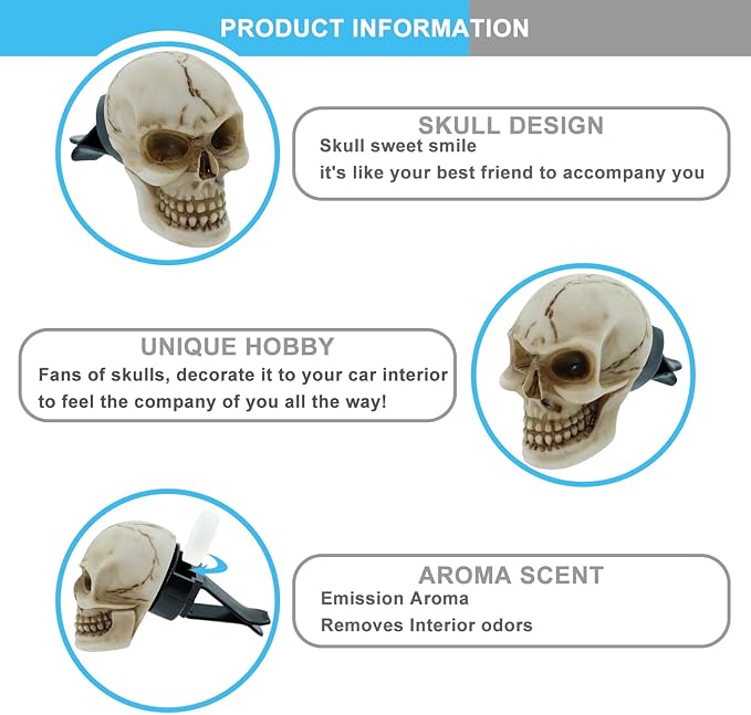 Skull Car Air Fresheners Cute Cool Funny Air Conditioning Vent Perfume Diffuser Decoration Interior Car Accessories 2 pcs