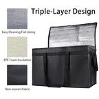 Bodaon 1PK Thermal Insulated Food Delivery Bag with Hard Bottom - 3X-Large Catering Cooler Bag for Hot and Cold Meals - Ideal for Commercial Pizza Transport, Grocery, Restaurants, and Events. Black