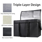 Bodaon 4-Pack Insulated Food Delivery Bag, XXX-Large Meal Grocery Tote Insulation Bag for Hot and cold Food, Commercial, Large Capacity Reusable Warming Bag, Black