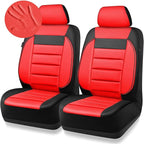 CAR PASS Leather Car Seat Covers Front Seats Only, Universal Fit Automotive Interior Waterproof 3D Foam Back Support Car Seat Covers for Trucks Vans and SUVs Airbag Compatible 2 Pieces （Black Red