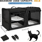Suertree Large Cat Carrier for 2 Cats with Zipper Locks, Double Cat Carrier with Travel Litter Box, Soft Pet Travel Carrier for Cats and Small Dogs Up to 45 Lbs, Black
