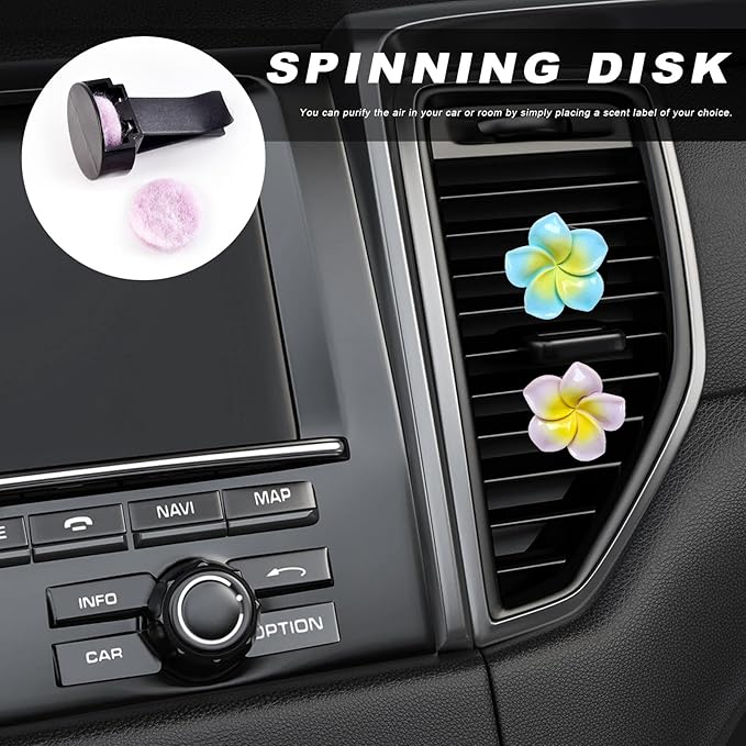 2PCS Flower Car Air Vent Clips, Cute Plumeria Automotive Air Fresheners Vents Clips Decoration, Girly Flower Auto Perfume Diffuser Decor Charm for Women (Blue+Purple)