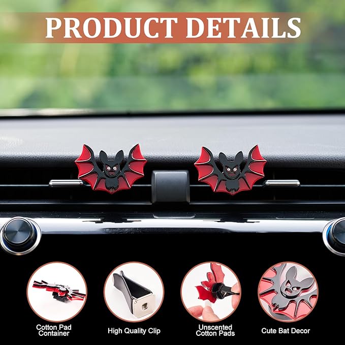 Cute Bat Air Freshener Vent Clip, 2PCS Car Vent Clips Decor, Air Diffuser Clips, Bat Car Interior Decor Accessories For Gifts