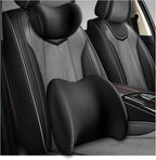 Car Headrest & Lumbar Support Cushion, Ergonomic Memory Foam Car Neck Back Support w/Removable Cover, Universal Breathable Lumbar Cushion Headrest Pillow with Adjusatble Strap (Black)