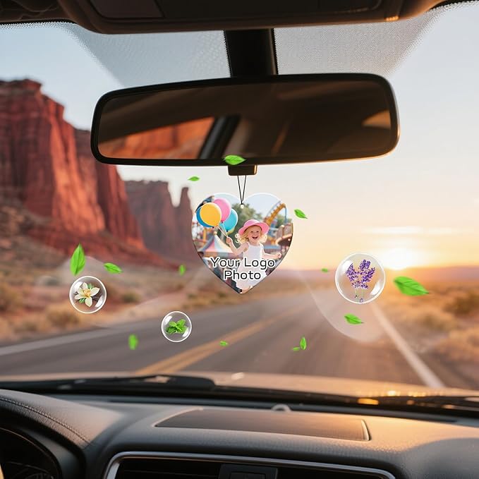 HINFKA 10-1000 Pcs Custom Air Fresheners with Picture – Personalized Double-Sided Car Freshener with Logo or Photo, Bulk Customized Gifts for Business Events and Branding (A04-Heart)