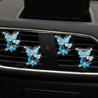 Car Air Fresheners Vent Clips for Women, Cute Dual Butterfly Diamond Rhinestone Air Freshener Vent Clip Sparkly Bling Car Accessories for Women (Blue)