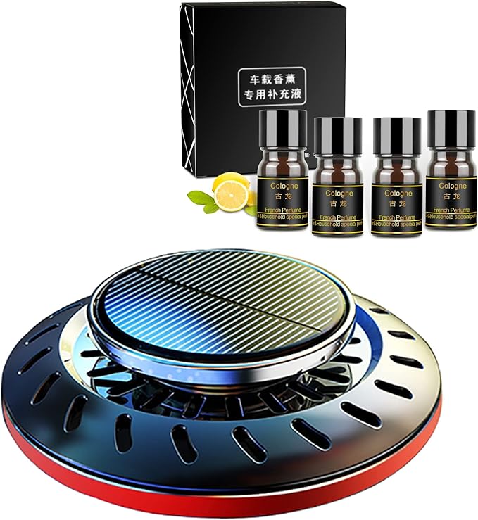 Kwak's Car Air Freshener,Rotating Solar Aromatherapy Essential Oil Diffuser Scent with Extra 4 Bottle Solar Car Air Freshener Refill