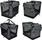 EliteField 4-Door Folding Soft Dog Crate with Curtains, Carrying Bag and Fleece Bed (2 Year Warranty), Indoor & Outdoor Pet Home (42" L x 28" W x 32" H, Gray+4 Door Curtains)