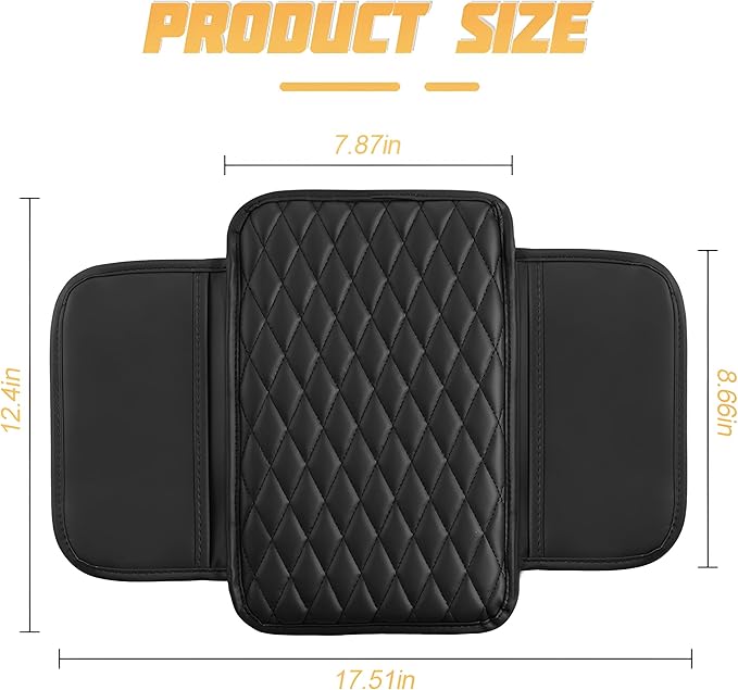 Car Center Console Cover, Leather Vehicle Armrest Seat Box Cushion Pad with Storage Bags, Waterproof Automotive Middle Console Protector, Universal for SUV RV Truck (Brown)