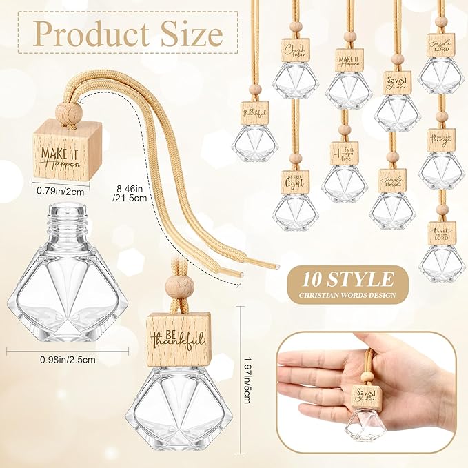10 Pcs Christian Appreciation Gifts Empty Wood Car Freshener Christian Accessories Essential Oil Car Freshener Employee Biblical Gifts for Church Women Men