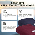 Woolly Mammoth 80% Merino Wool Camping Blanket 2-Pack - Naturally Fire-Resistant and Temperature-Regulating - for Cold Weather, Camping, Bushcraft and Emergency Car Kits (66" x 90", Lapis & Mulberry)