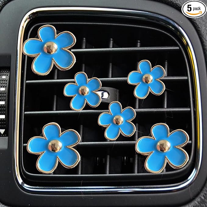 6pcs Colorful Daisy Flower Auto Air Vent Clips, Car Air Outlet Freshener Clip for Car Interior Decoration Accessories (Blue)