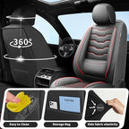 Fit Kona Car Seat Covers for Select Hyundai Kona 2018-2025 2026. Premium Leather, Waterproof， Breathable, Scratch-Resistant & All-Weather Seat Cushion Protector (Front Pair,Red Line Black)