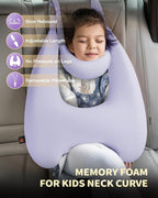 Memory Foam Kids Travel Pillow, Car Pillow for Kids, H-Shape Car Pillows for Sleeping, Removable Pillowcase, Adjustable, Porous Dots, Purple