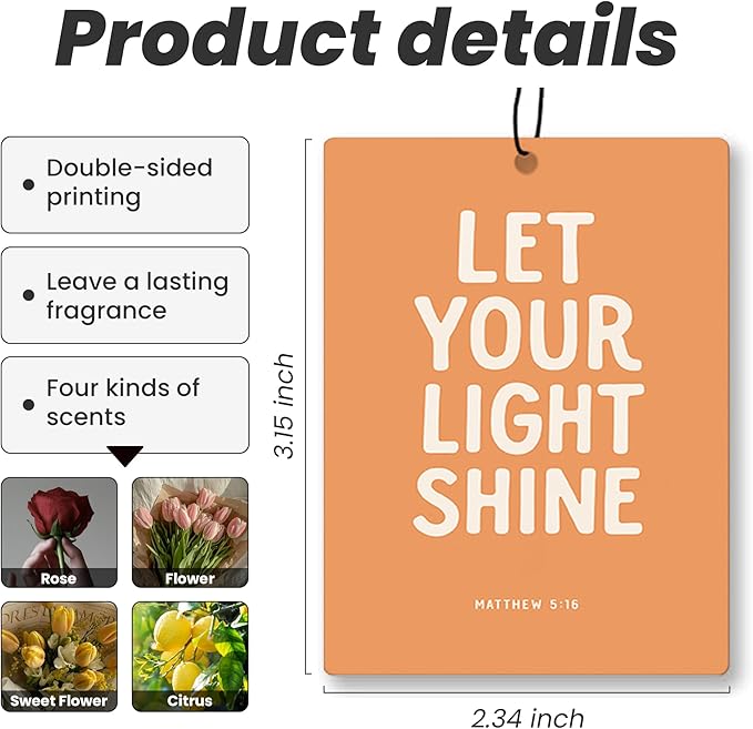 Cute Christian Car Air Freshener 4 Pcs - Cute Girly Religious Hanging Air Freshener 4 Pcs for Cars Closet Drawer Books, Preppy Christian Car Accessories Mirror Decor for Women