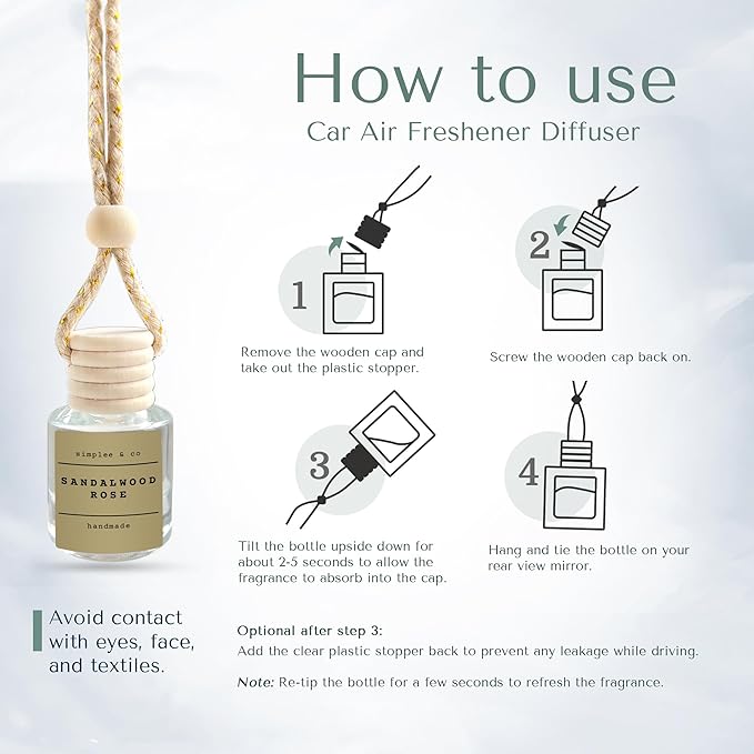 Sandalwood Rose Car Air Hanging Essential Oil, Car Air Freshener Diffuser, Long Lasting Essential Oils, Aromatherapy Vehicle Diffuser by Simplee & Co