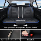 Coverado Full Set Car Seat Covers, Front & Back Luxury Faux Leather Waterproof Seat Covers,Car Seat Protectors, Universal Fit for Most Vehicles-Black & Blue