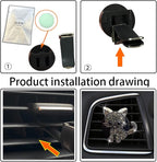 Bling Rhinestone Car Air Vent Clip,Dashboard Outlet Clip,Car Air Freshener Vent Clips,Car Air Conditioning Outlet Clip Decorative,Bling Car Accessories Car Interior Decoration Charm,Cute Car Decor (Cute kitten-BK)
